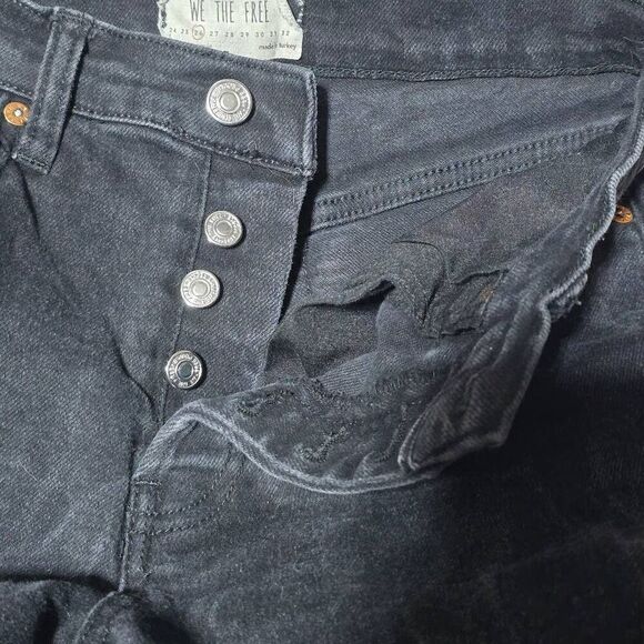 We The Free People Black Distressed Button Fly Skinny Jeans 26 - Picture 3 of 5
